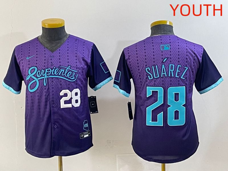 Youth 2025 Arizona Diamondback #28 Suarez Purple Joint Name Nike MLB Jersey style 4